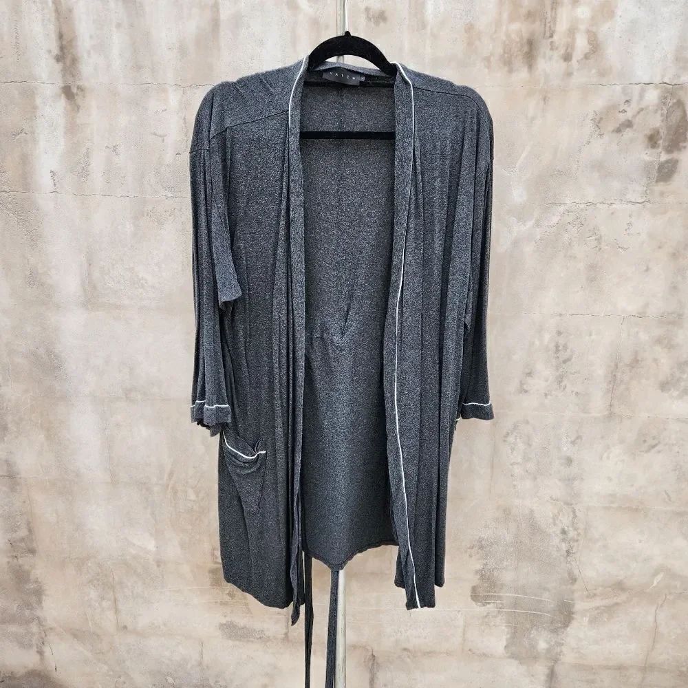 Hatch to hospital charcoal gray robe white piping maternity